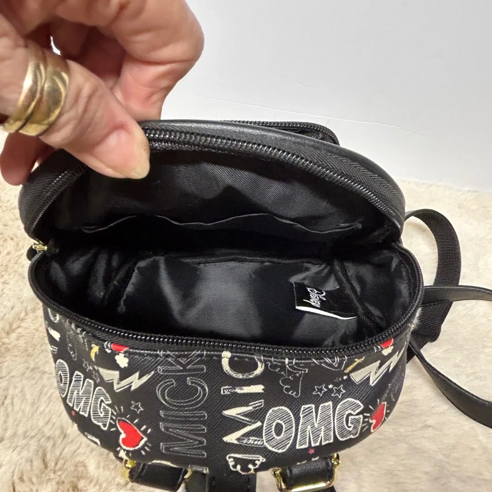 Disney‎ Mickey Mouse Mini Backpack Black Graffiti Print Gold Plaque Kids Bag